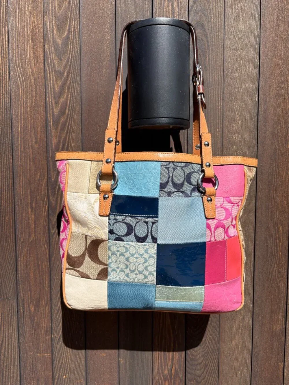 Y2K Coach Patchwork Shoulder Bag Multicolor Pink Blue